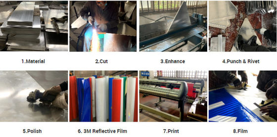 Tabela de sinalização rodoviária de aço galvanizado com material refletor